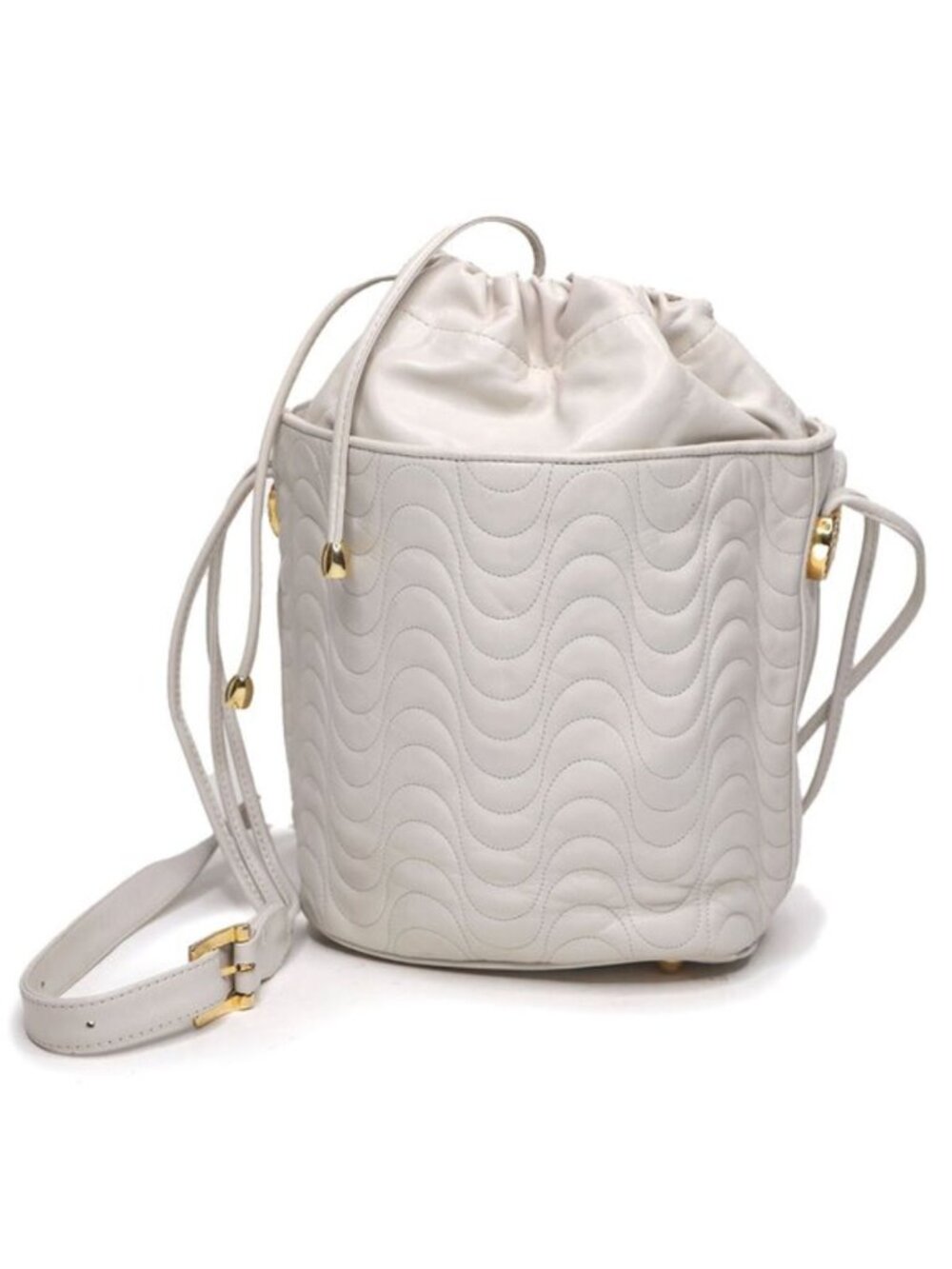 Vintage Valentino Orlandi Italy Cream Leather Bucket Shoulder Bag Quilted Body
